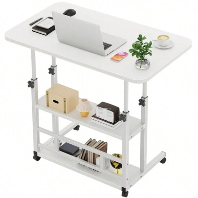 Escritorio Elevable con Ruedas y 3 Niveles, Mesa Auxiliar Ajustable para Laptop 60*40cm