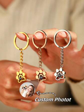 맞춤형 애완 동물 프로젝션 사진 키체인, 개인화 된 발자국 프로젝션 사진 키링, 맞춤형 개 이미지 키체인, 애완 동물 사진 키체인, 맞춤형 애완 동물 실종 기념 선물, 스테인리스 스틸 개 발 프로젝션 키체인, 맞춤형 애완 동물 이미지 프로젝션 키체인-애완 동물 기념 선물, 여성과 남성에게 적합, 조각, 스테인리스, 다채로운, 귀여운, 사랑스러운