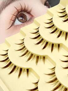 Asiteo 5 Pairs Brown Cartoon Luxury Transparent Faux Mink Full Strip Lashes, Create Natural Big Eye Look, Fairy Makeup, Reusable, Easy To Wear - 尖尾漫畫款 - 查看 3