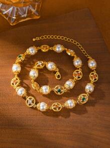 1 件复古高档串珠项链，镀金金属 18K 金，奢华典雅，适合作为节日、生日、情人节礼物、妈妈、母亲、母亲节、礼物 - 彩色 - 查看 10