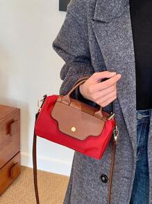 BEIKAMU 1 件女士时尚拼色手提包，适合办公室、通勤、购物、可调节肩带斜挎包 - 酒紅色 - 查看 5
