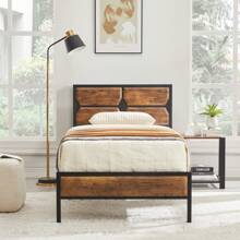VECELO Single Double Size Bed Frame With Wooden Headboard And Footboard, Steel Slat Support, No Box Spring Needed, Easy Assembly - Brown - View 5