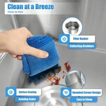 HaroldDol Double Bowl Stainless Steel Drop-In Kitchen Sink Dishwasher Vegetable Sink Home - Silver - View 8