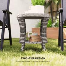 Outsunny 18" Outdoor Wicker Coffee Table, PE Rattan Patio Side Table With 2-Tier Storage, Composite Wood Top For Garden Backyard Balcony - Mixed Gray - View 6