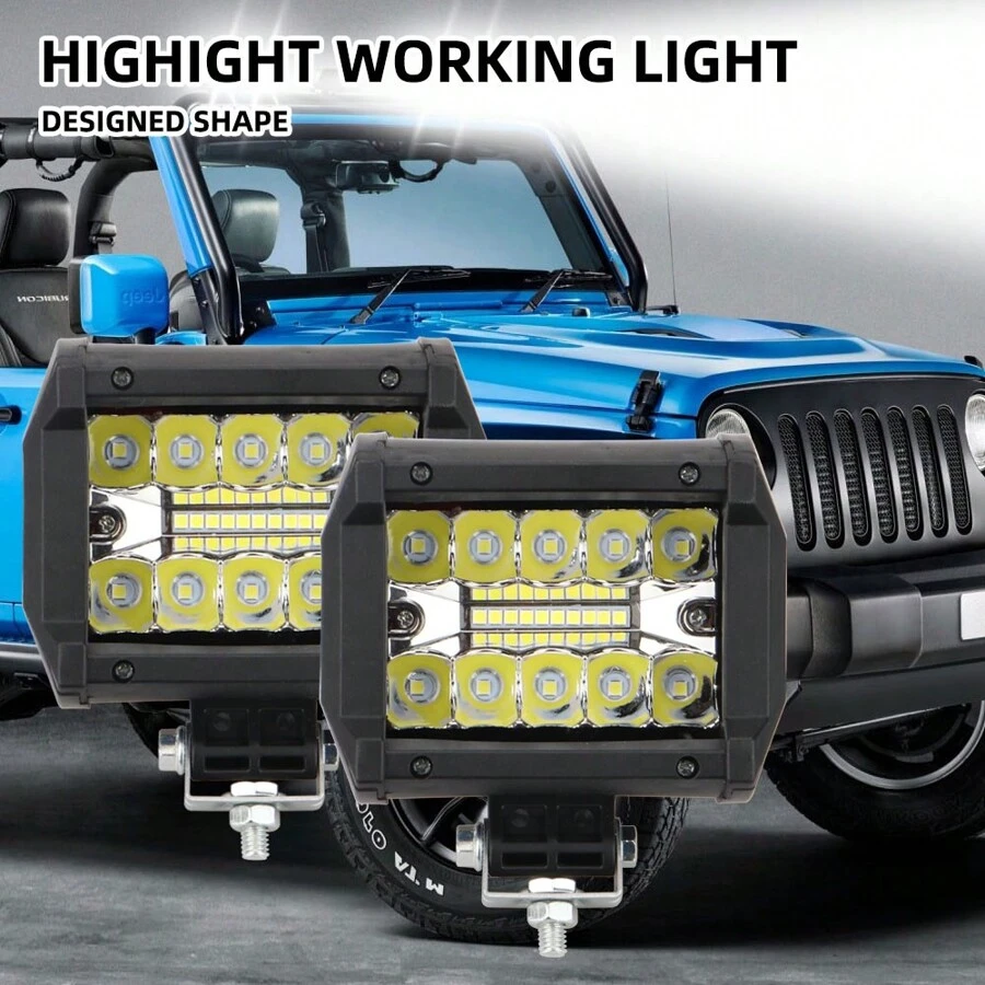 2 件装汽车 LED 工作灯条 60W 聚光灯雾灯通用驾驶灯 6000K 白色塑料外壳适用于皮卡摩托车越野 SUV ATV UTV 卡车