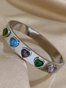 1PC Vòng tay thép không gỉ pha lê nhiều màu sang trọng Vòng tay màu vàng cho nữ Vòng tay tình yêu màu cầu vồng Vòng tay cặp đôi Zirconia Quà tặng Giáng sinh Valentine Valentine - Vàng - Xem 7
