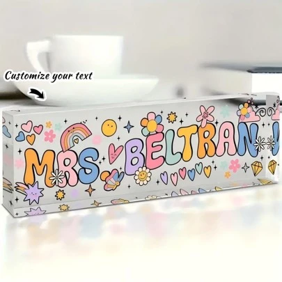 Custom Acrylic Teacher Desk Name Plate - Personalized Teacher Appreciation Desk Sign, Customizable Teacher Gifts For Desk Decor - Teacher Nameplate With Vibrant Design For Classroom Back To School,Ornamental,Reusable,Multi-Functional,Modern,Colorful,Cute,Vintage,Custom,Personalized,Unique,Customized,Workers,Clients,For Business/Work/Office,For School