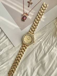 GUQI 品牌 1 件女士经典金表，时尚女士手表，精致的母亲节礼物，耐磨抗氧化，石英机芯，钻石水钻适合休闲、节日、派对穿着，礼物创意 - 均碼 - 查看 9