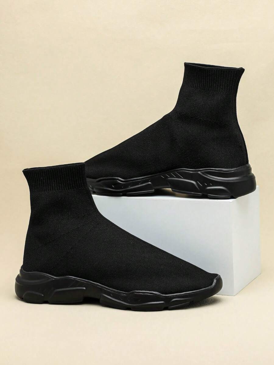 Black Soft Walking Shoes, Casual Sports Socks Shoes, Lightweight Breathable Flexible, Versatile Women Shoes For Everyday Wear - 米色 - 查看 1