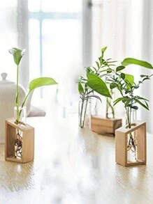 Christmas Decorations 1/2pcs Minimalist Home Office Desk Hydroponic Plant Test Tube Glass Vase,Crystal Glass Test Tube Vase In Wooden Stand Flower Pots For Hydroponic Plants Home Garden Decoration