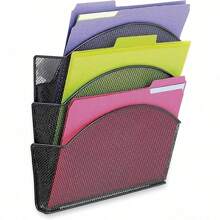 4175BL Onyx Magnetic Triple File Pocket – 4 Heavy-Duty Magnets For Metal Or Fabric Surfaces – Commercial-Grade Steel Mesh Design - Durable Powder Coat Finish – 13"L X 4.25"W X 13.5"H