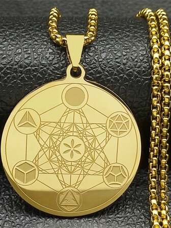 1pc Vintage Gold/Silver Metatron's Cube Sacred Geometry Flower Of Life Stainless Steel Pendant Necklace