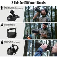 OneTigris Tactical Half Gallon Water Bottle With Straw - 64 Oz Vacuum Insulated Stainless Steel Water Jug, Leakproof Sport Bottle With 3 Lids, Paracord Handle & MOLLE Water Pouch For Outdoor - 黑色 - 查看 8