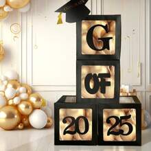 1 zestaw 2025 Czarne pudełko na balony na ukończenie szkoły, czapka kawalerska, dekoracje na przyjęcie z okazji ukończenia szkoły, rekwizyty do zdjęć z okazji ukończenia szkoły