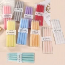 4 件/8 件 10 英寸/8 英寸马卡龙色条纹蜡烛棒和螺旋锥形蜡烛棒和经典锥形蜡烛，PVC 盒包装，多种颜色可选（红色/白色/蓝色/绿色/紫色/灰色/黄色/橙色/粉色/黑色/玫瑰红色），经典欧洲浪漫婚礼派对餐厅蜡烛 - 多色-25cm-豎紋 - 查看 3