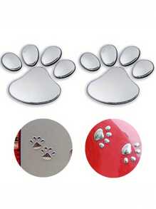 1 Set Metal Claw Print Car Stickers - 3D Animal Dog Cat Paw Print Decals Suitable For Car Bumper, Window, Body Decoration & Styling, Universal - Silver - View 4