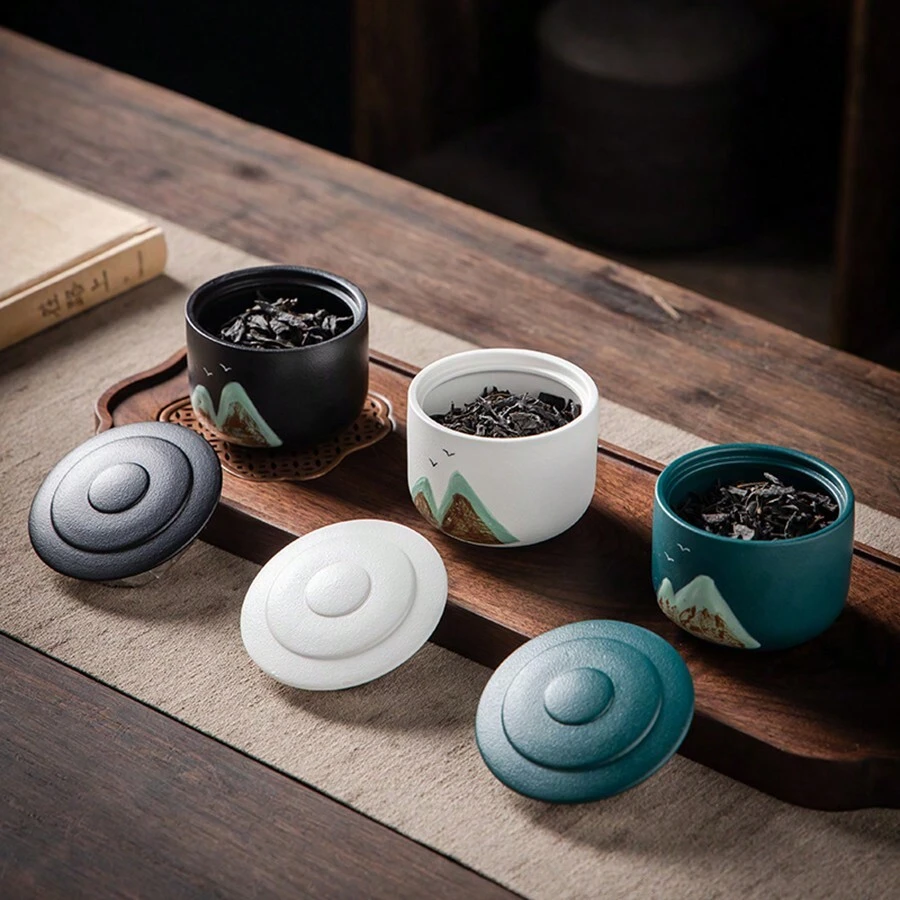 وعاء خزفي محمول صغير السعة لتخزين أوراق الشاي 160مل، وعاء تخزين أوراق الشاي، حاوية محكمة الإغلاق للفول القهوة