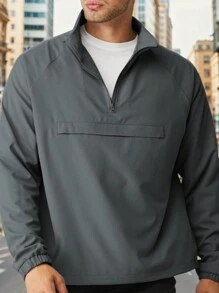 Men's Lightweight Quarter Zip Pullover For Golf, Hiking, And Running Windbreaker Workout Sweatshirt With Pocket - 灰色 - 查看 8
