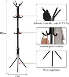 Coat Stand Metal Stand Coat Rack Hat/Jacket/Umbrella Standing Rack With 12 Hooks For Home Bedroom Entryway Hanger Organizer - Black - View 7
