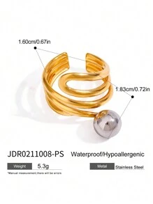 Uworld 1Pc French Hollow Asymmetrical Open Ring Line Design Personalized Creative Stainless Steel Ring 18K Gold-Plated Women's Modern Minimalist Ring Suitable For Daily Wear HHoliday Party Festival Etc. - Metal Ball Design - View 12