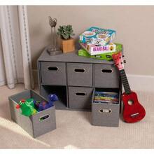 Linen Cube Organizer Shelf W/ 6 Storage Fabric Bins - Foldable & Durable - Toys, Clothes, Towels - Collapsible Cubby For Kids Room, Dorm, Closet, Bedroom - Large Shelving Cubbies - Grey