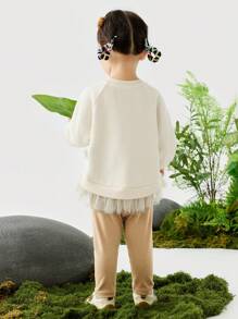 mini bala Conjunto de blusa de tul y mallas para niñas, nuevo atuendo de dos piezas para bebés de primavera