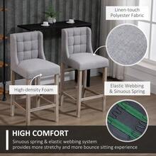 Taburetes de bar modernos, taburetes de bar tapizados con mechones, sillas de pub con respaldo, patas de madera de caucho para cocina, comedor, juego de 2, gris