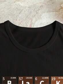 Women'S Casual Crew Neck T-Shirt With Elemental Periodic Table Applique, Polyester & Spandex Knit Fabric, Short Sleeve Top For Spring/Summer, Mother'S Day Gift Idea - màu đen - Xem 3