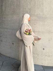 Dubai Pullover Robe Chiffon Pleated Dress Solid Color Women's Wear,Modest