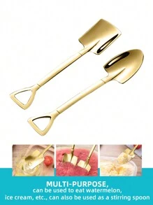 5/10/20pcs Stainless Steel Silver/Golden Finish Spoons Set, Shovel-Shaped Spoons For Digging Watermelon/Tea/Dessert/Cake/Stirring/Fruit/Ice Cream, Kitchen Tableware Set, Cutlery Set, Perfect For Home, Kitchen, Bar, Restaurant, Wedding, Birthdays, New Year, Halloween, Christmas, Easter, Valentine's Day, Thanksgiving Celebrations, And Other Festive Parties, Christmas Gift, Gift Givings-Party , Dishwasher Safe