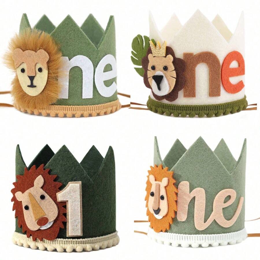 1st Birthday Decorations, 1st Birthday Crown - Lion 1st Birthday Hat, Jungle Wild Animal Zoo Wild One Boy Birthday Hat Decor, 1st Birthday Decorations