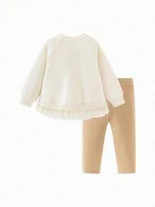 mini bala Conjunto de blusa de tul y mallas para niñas, nuevo atuendo de dos piezas para bebés de primavera