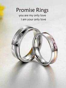 MONALLY Anillos de promesa Solo amor Diseño popular Anillos de pareja de acero inoxidable con circonita cúbica para hombre y mujer Anillos de promesa, boda, compromiso Regalo de aniversario, Día de San Valentín, Mamá, Madre, Día de la Madre, Regalo