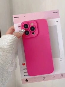 1pc Magenta Solid Color Phone Case, Lens Protection Phone Case, Compatible With IPhone & Galaxy - Hot Pink - View 4