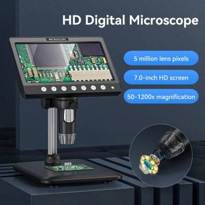 inskam Microscopio digital HD de 4,3 pulgadas, microscopio digital 1000X, microscopio con lupa USB 1080P para monedas, con 8 luces LED ajustables, vista para PC, compatible con teléfonos móviles y computadoras