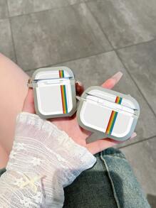Leren textuur oortelefoonhoesje, creatieve instant camera-stijl beschermhoes compatibel met AirPods Pro 2e generatie, AirPods 1/2/3, draadloze Bluetooth-oortelefoon, minimalistische INS-stijl, zwart en wit