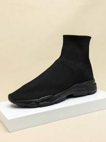 Black Soft Walking Shoes, Casual Sports Socks Shoes, Lightweight Breathable Flexible, Versatile Women Shoes For Everyday Wear - 米色 - 查看 4