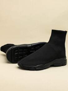 Black Soft Walking Shoes, Casual Sports Socks Shoes, Lightweight Breathable Flexible, Versatile Women Shoes For Everyday Wear - 米色 - 查看 3