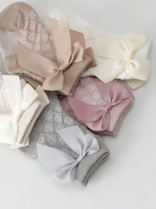 1 Pair Girls Waffle Knit Bow Mid-Calf Socks, Spring/Autumn