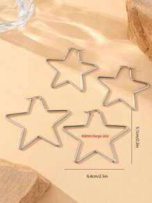 1 对多色、多款式、可选 2 种尺寸不锈钢五角星、心形、圆形简约时尚环状耳环，夸张设计 - 銀色 - 查看 11