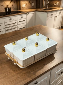 1 Set New Fashion Design Sealed Lid Candy Box, Home Storage Container For Candies, Nuts, Snacks, Cookies - White - View 2
