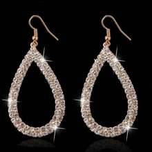 2pcs Fully Rhinestone Encrusted Water Drop Pendant Earrings, Luxury Gift For Women, Party Jewelry - Gold - View 6