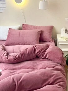 Juego de ropa de cama de 3 piezas de terciopelo suave en color rosa apagado, adecuado para dormitorio y habitación de invitados