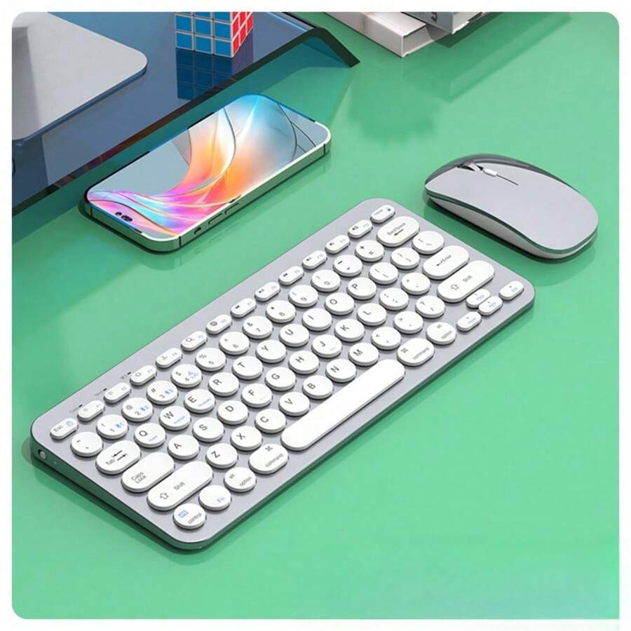 Ein Double-Bluetooth - Drahtloser Tastatur, Den Mauskäfig, Ein Laptop Zum Laden Des Büros - 銀白色套裝 - 查看 1