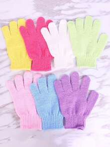 2pcs/6pcs/10pcs Random Colored Five Finger Shower Gloves, Household Shower Towels, Frosted Shower, Children's Household Products, Elastic Back Wiping Shower Cleaning Gloves