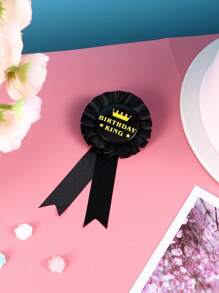 1枚/2枚生日国王金属徽章别针，黑金玫瑰结纽扣，男士皇冠生日快乐奖章别针，生日主题派对装饰 - 彩色 - 查看 5