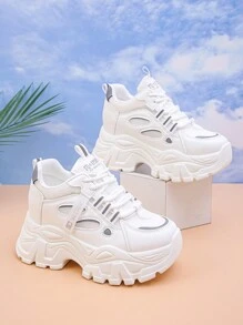 Fall/Winter Women's Platform Wedge Sneakers - Fashionable Sport Shoes, Shock-Absorbing Breathable Mesh Chunky Chunky Sneakers, Comfortable Versatile Lightweight Hidden Heel