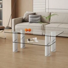 Modern Minimalist Double Layered Transparent Tempered Glass Coffee Table And Coffee Table, Paired With White MDF Drative Columns. Computer Desk. Game Table. CT-X02