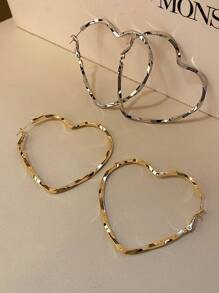 DareSee 1 Pair Vintage Heart Hoop Earrings, Exaggerated Metallic Minimalist Design Earrings For Women Music-Fest Y2K-Fest Back To School Autumn Christmas Christmas Winter Christmas Gifts