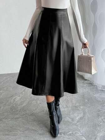 Women's Elegant And Versatile Work Office Lady A-Line PU Leather Skirt